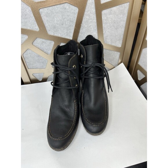 Timberland Women Ankle Boots Black Nubuck Leather Wedge Heels Bootie Sz 11 - Picture 5 of 10